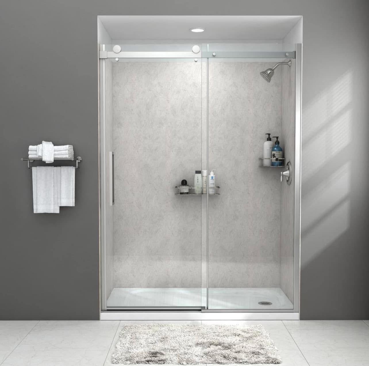 Glass-enclosed shower with light surround
